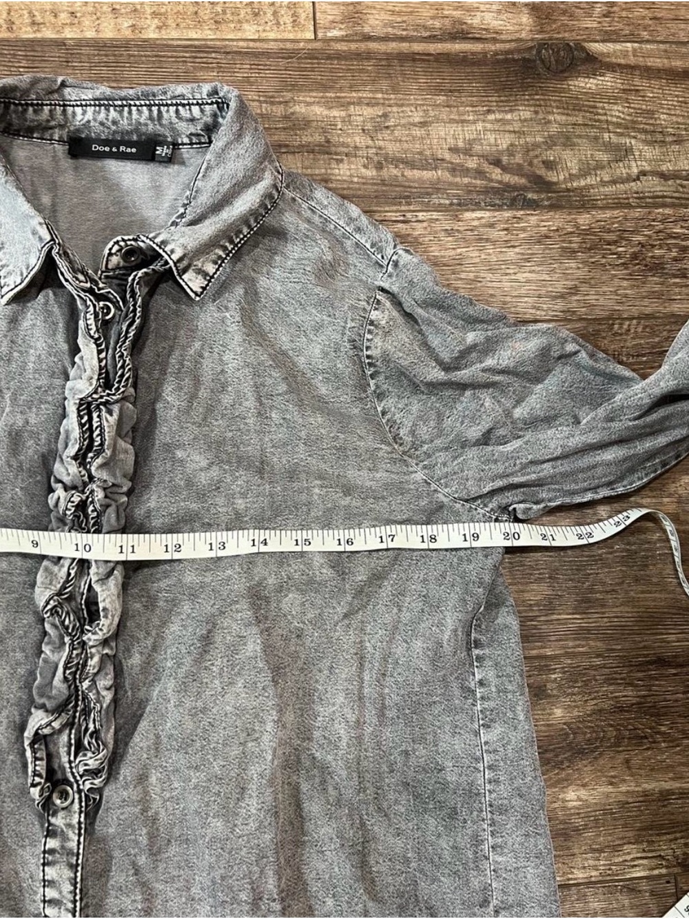 Women’s Ruffle-Front Button-Down Shirt - Gray - Picture 4 of 7